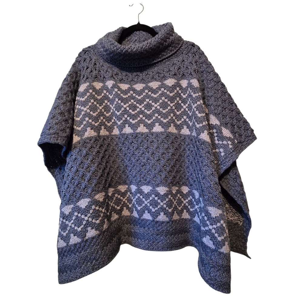 Carraigdonn NWT Fair Isle Cable Knit Cowl Neck Poncho One Size 100% Merino‎ Wool